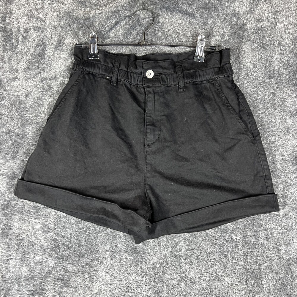 Sanctuary Shorts Womens 26 Black Paperbag High Rise Cuffed Twill Casual Summer